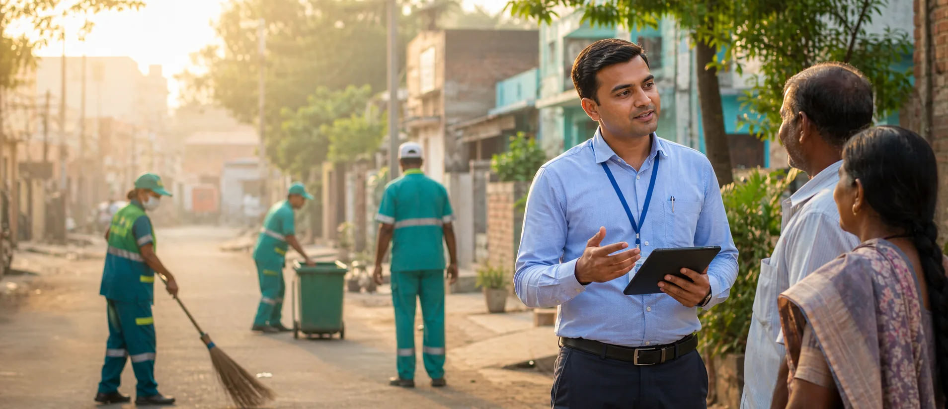 Helpdesk officer assisting a citizen with grievance registration
